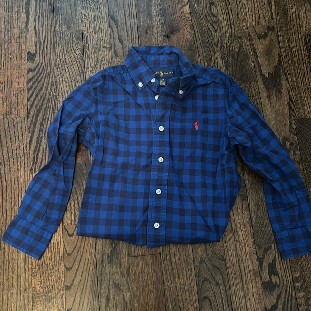 Ralph Lauren Oxford style button down, blue check, size 4/4T